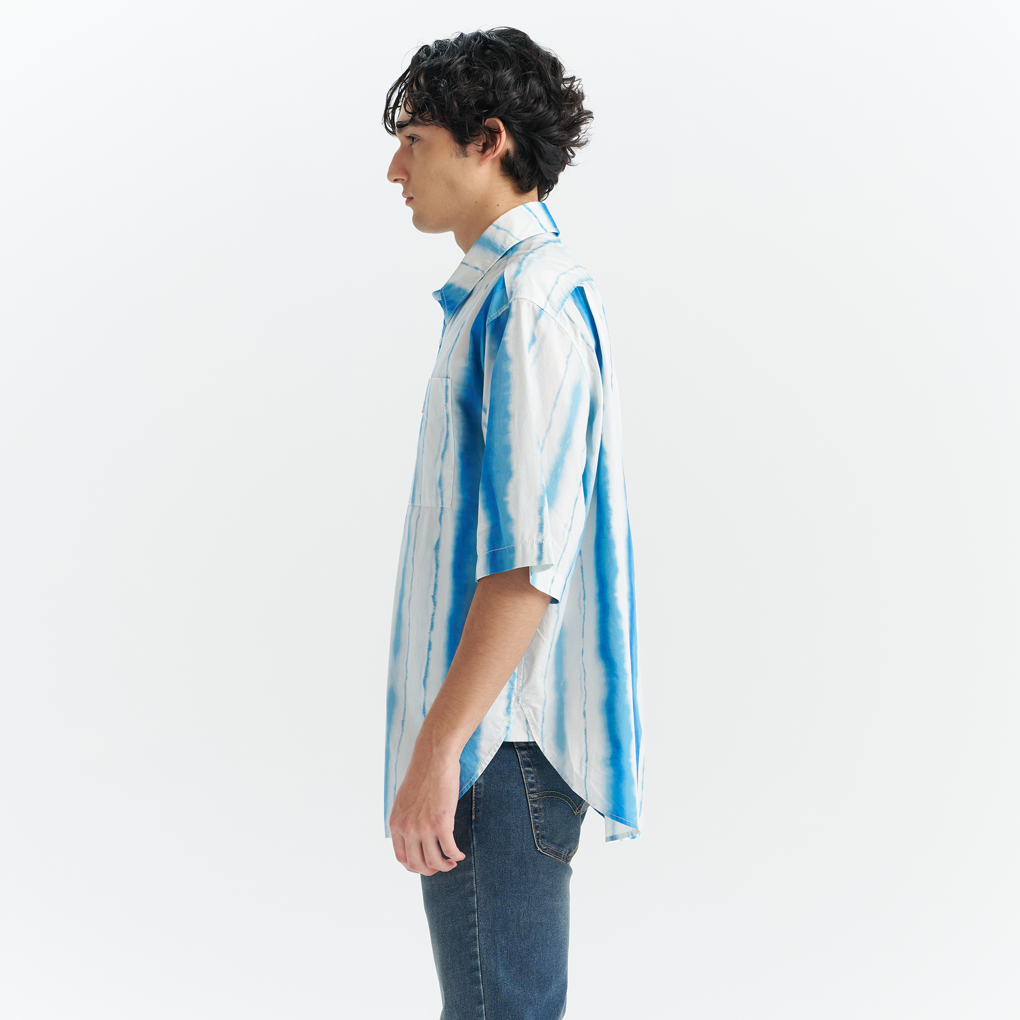 Levi's® Men's Short Sleeve Blue Stripe Shirt - Image 4