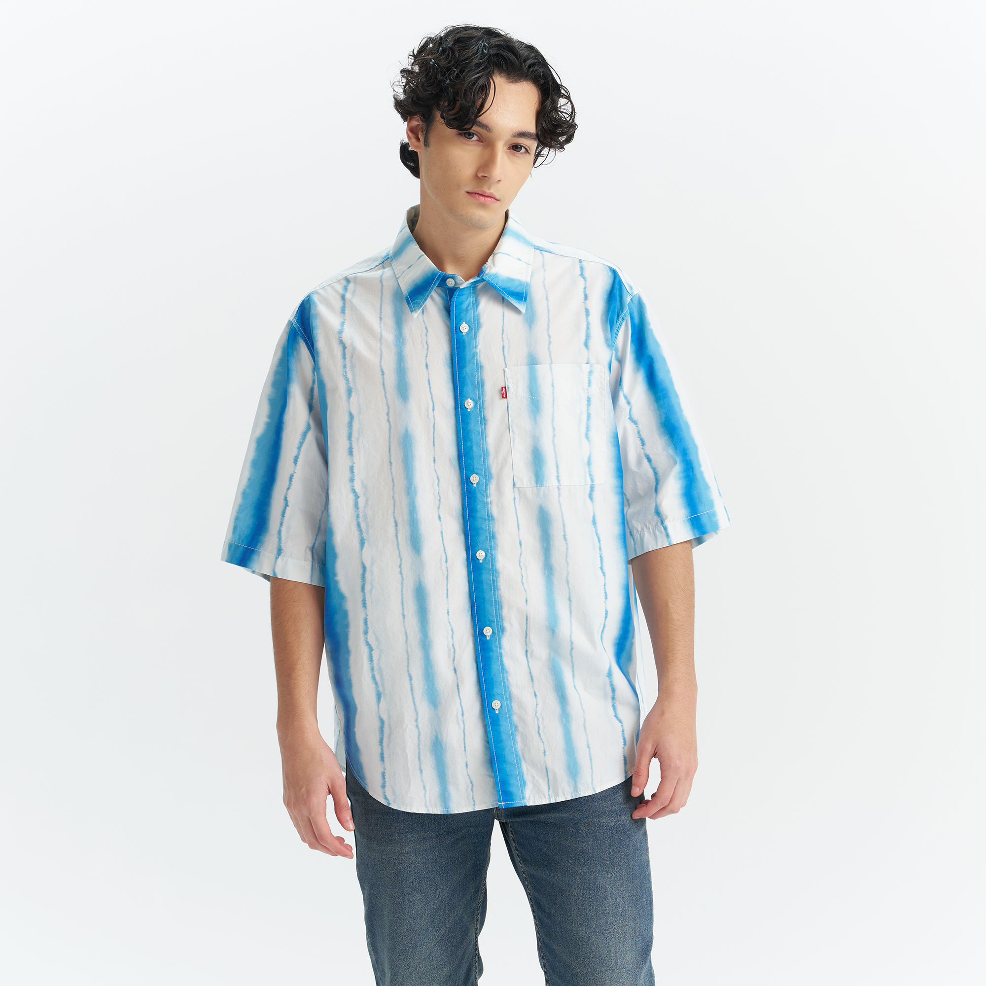 Levi's® Men's Short Sleeve Blue Stripe Shirt - Image 2