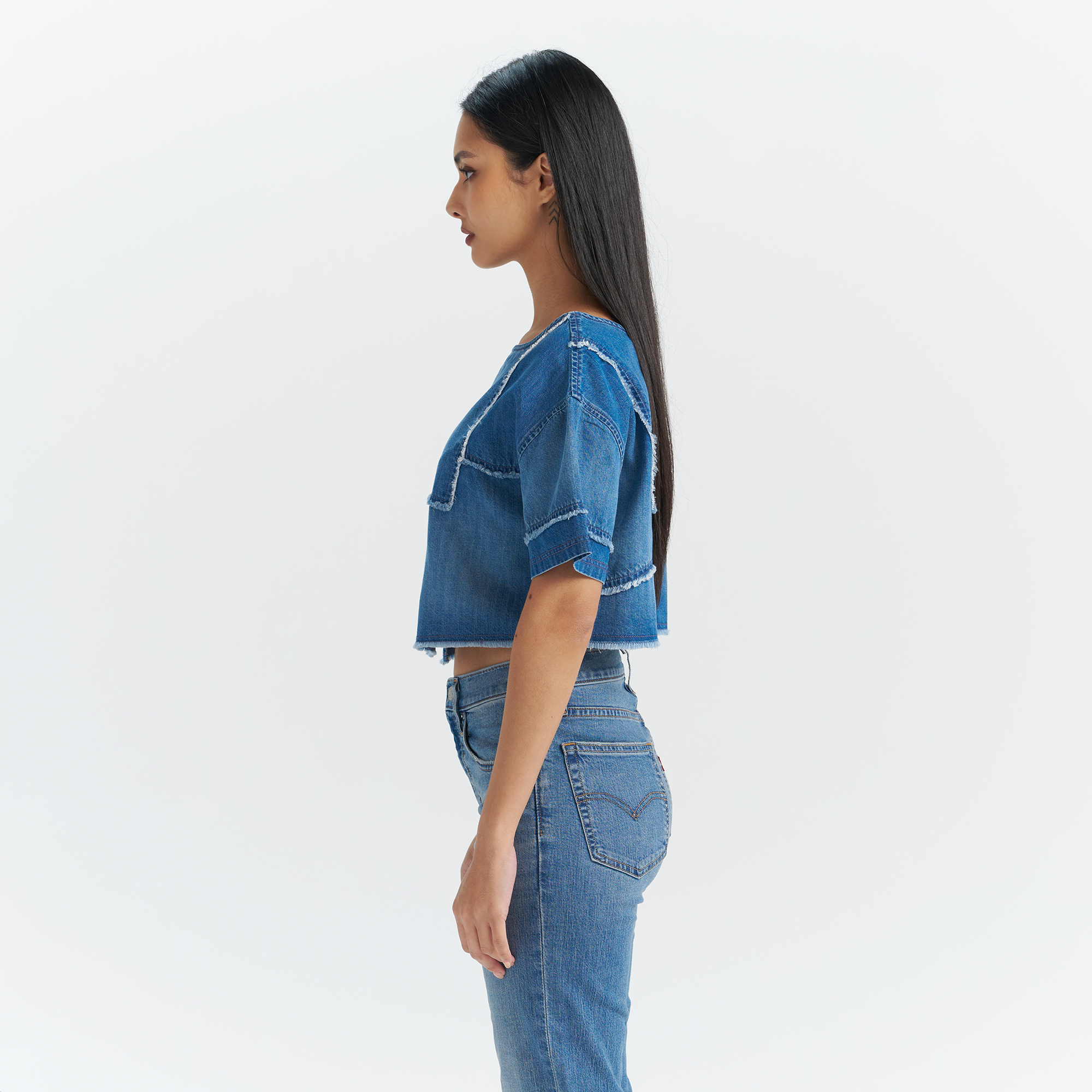 Levi's? Women's Patchwork Design Denim Short Sleeve Top - Image 5