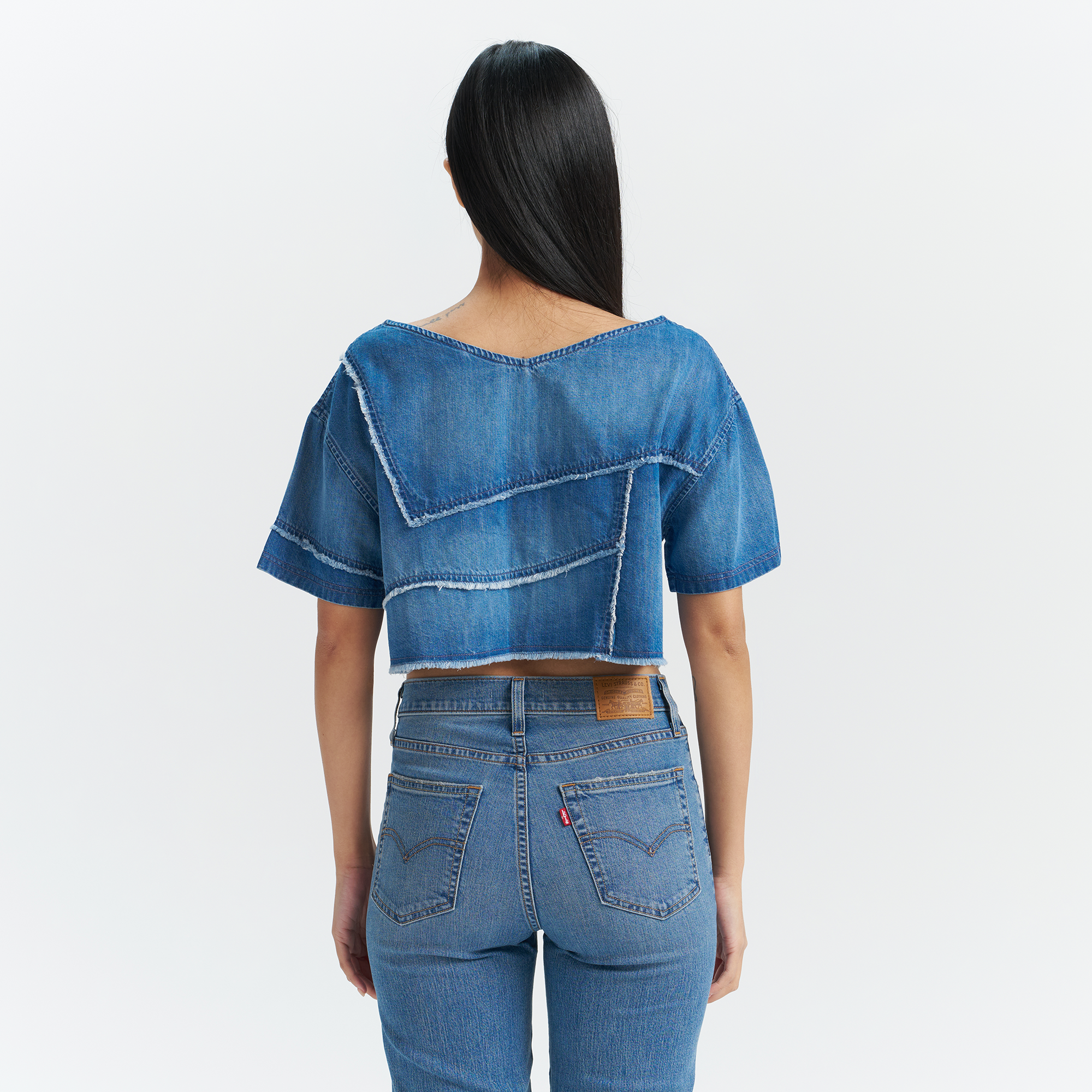 Levi's? Women's Patchwork Design Denim Short Sleeve Top - Image 4
