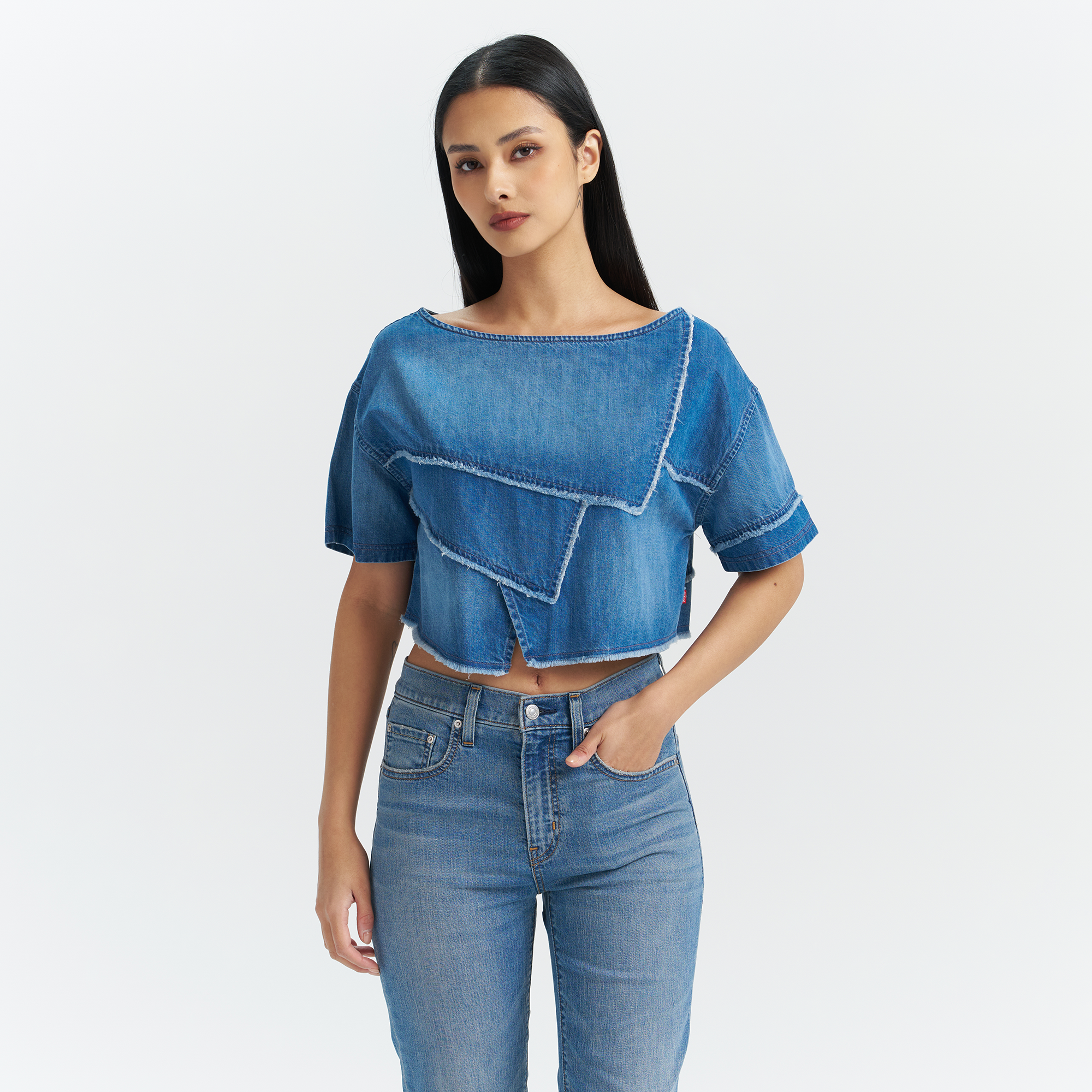 Levi's? Women's Patchwork Design Denim Short Sleeve Top - Image 2
