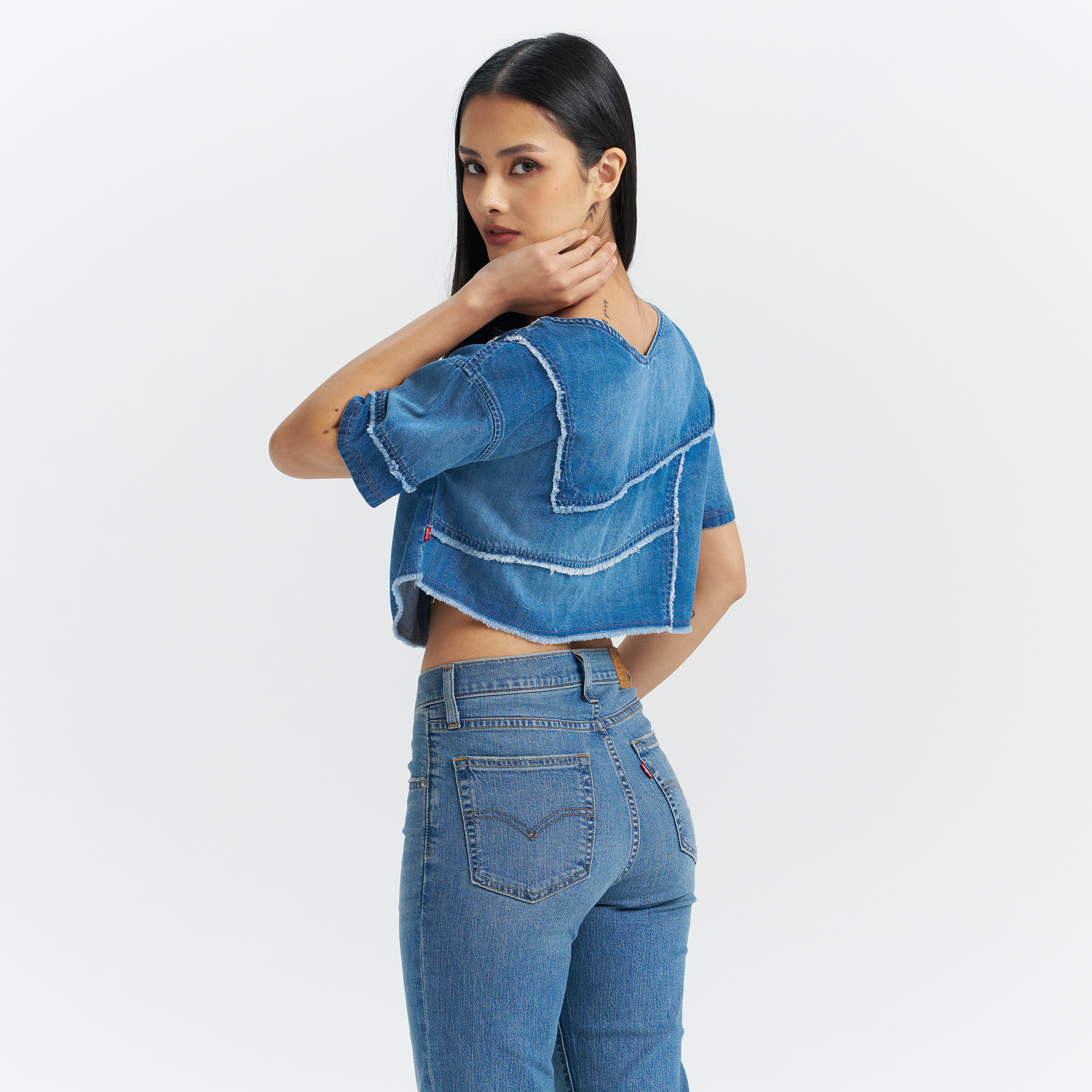 Levi's? Women's Patchwork Design Denim Short Sleeve Top - Image 3